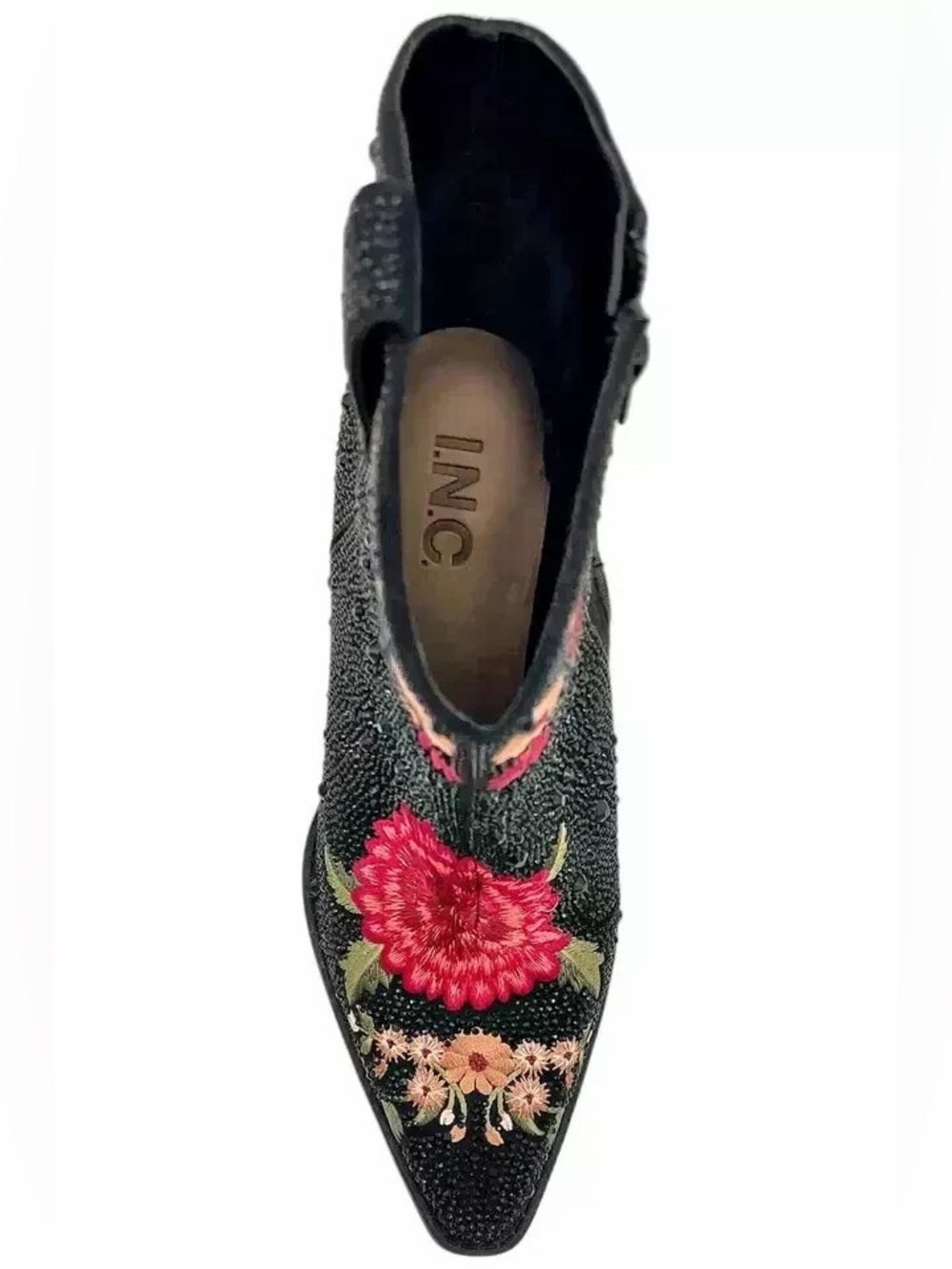 Brand new Inc Embellished rhinestone rose Black western Ankle Boot 9.5 - Picture 2 of 4